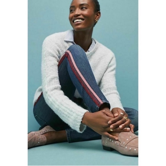 MOTHER High Waisted Looker Here Kitty Kitty Glitter Racer Stripe Jeans Size 28 - Picture 3 of 13